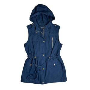 Zenana Outfitters Navy Blue Sleeveless Jacket Hooded Small Outerwear